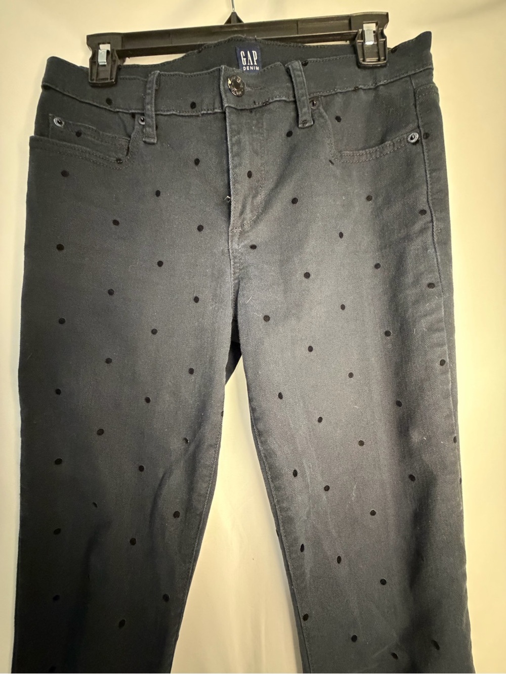 Gap True Skinny Black Flocked Polka Dot Jeans Size 27R